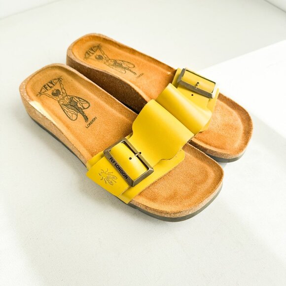 Fly London Yellow Leather Comfort Slides 39 - Picture 5 of 10